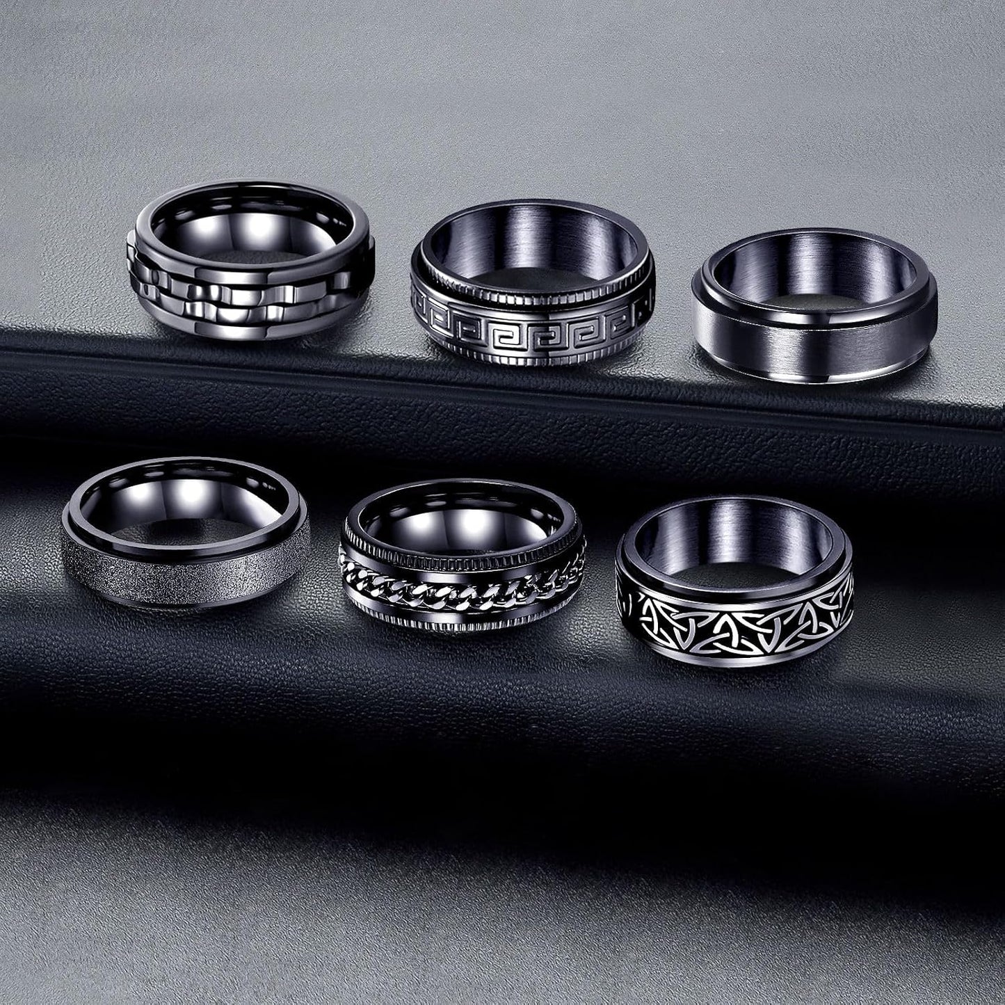 Fidget Rings for Anxiety 4-6Pcs Stainless Steel Rings for Men Fidget Ring Black Anxiety Spinner Ring Set for Women Men