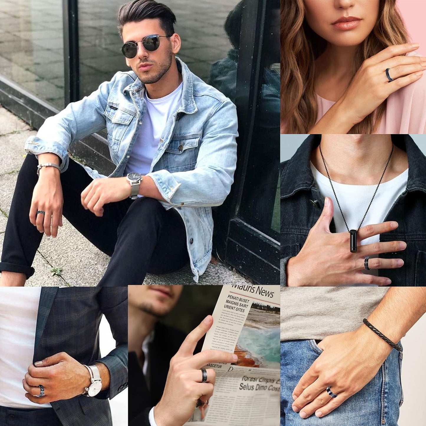 Fidget Rings for Anxiety 4-6Pcs Stainless Steel Rings for Men Fidget Ring Black Anxiety Spinner Ring Set for Women Men