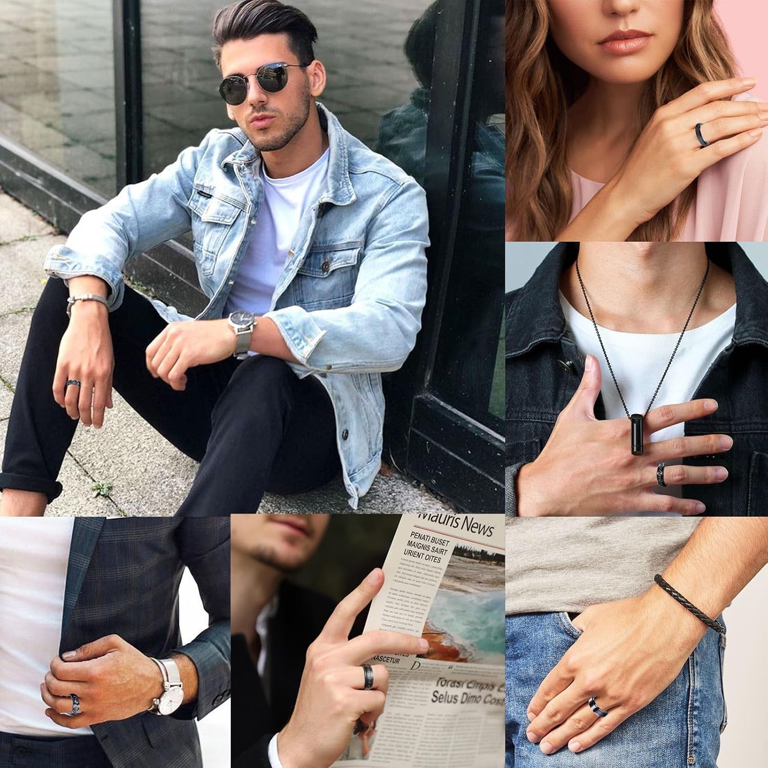 Fidget Rings for Anxiety 4-6Pcs Stainless Steel Rings for Men Fidget Ring Black Anxiety Spinner Ring Set for Women Men