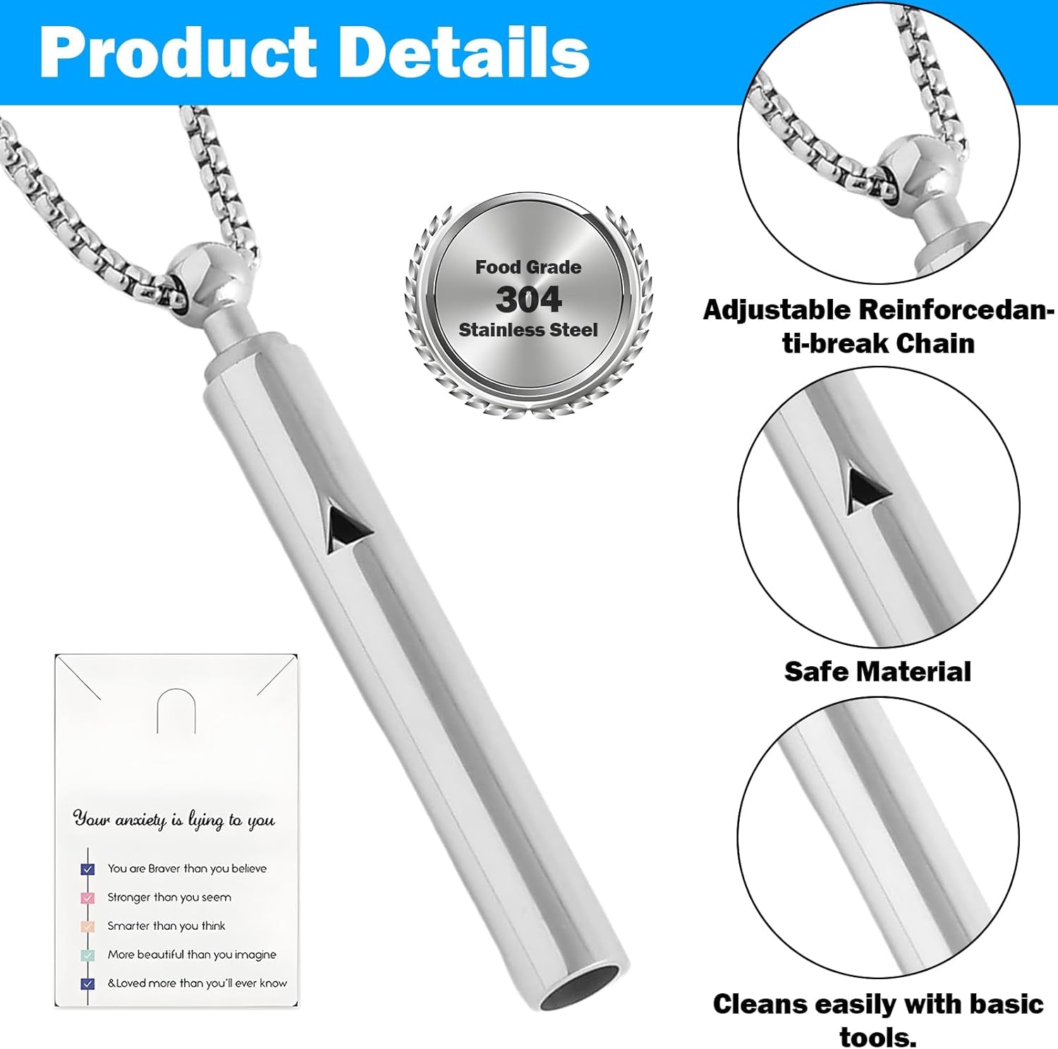 1 Pcs Anxiety Necklace Breathing,Mindful Breathing Necklace,Natural Calm,