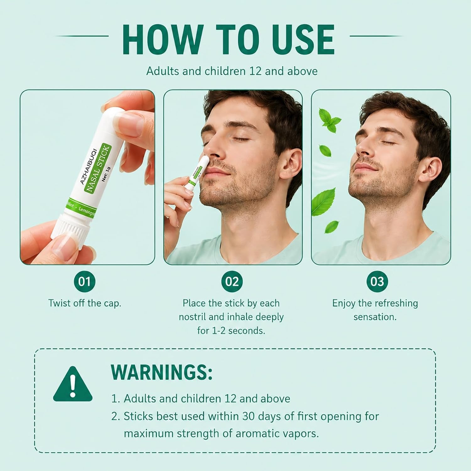 Nasal Stick Boost Energy Set, Nose Inhaler Stick, Better Breathing, Natural Menthol Inhaler (Set of 4)