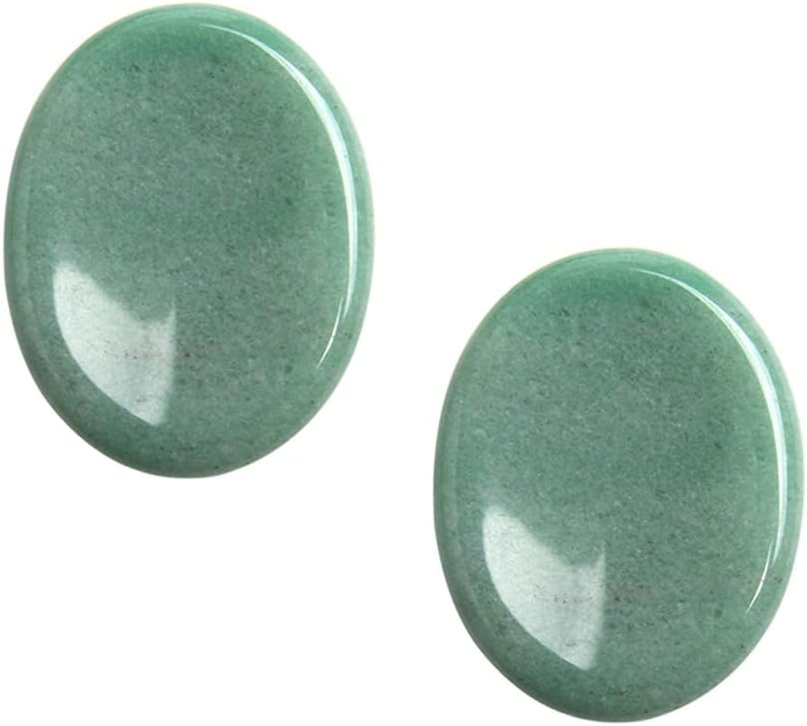 2Pcs Jade Palm Stone Green Rock Crystal Healing Reiki Polished Worry Stone