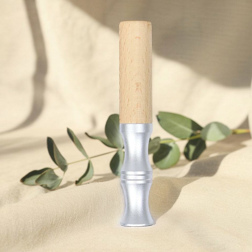 Natural wooden inhaler stick with silver mouthpiece