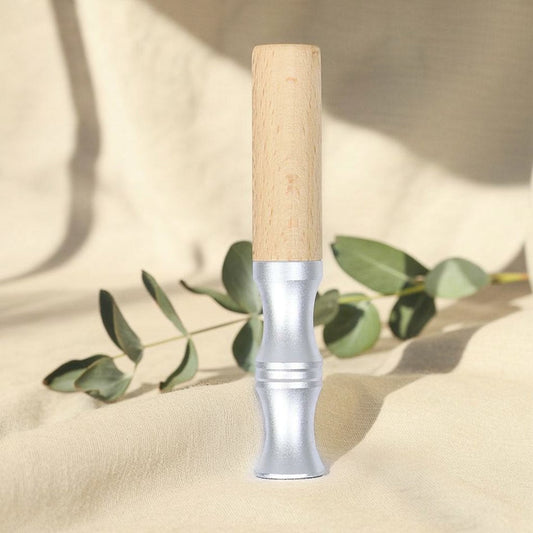 Natural wooden inhaler stick with silver mouthpiece