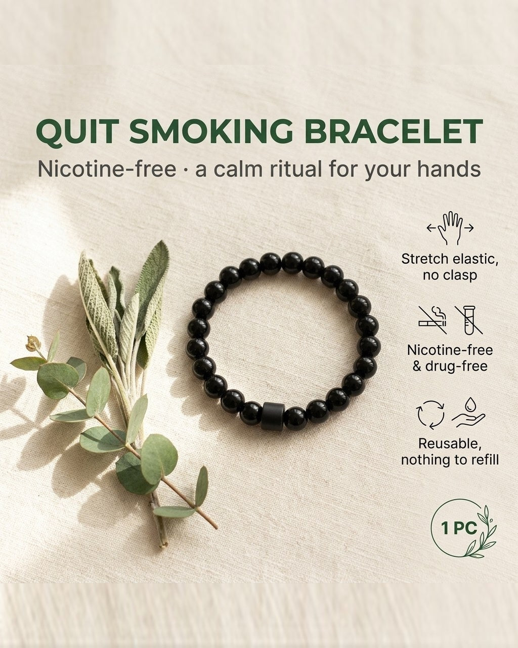 Black beaded acupressure stretch bracelet