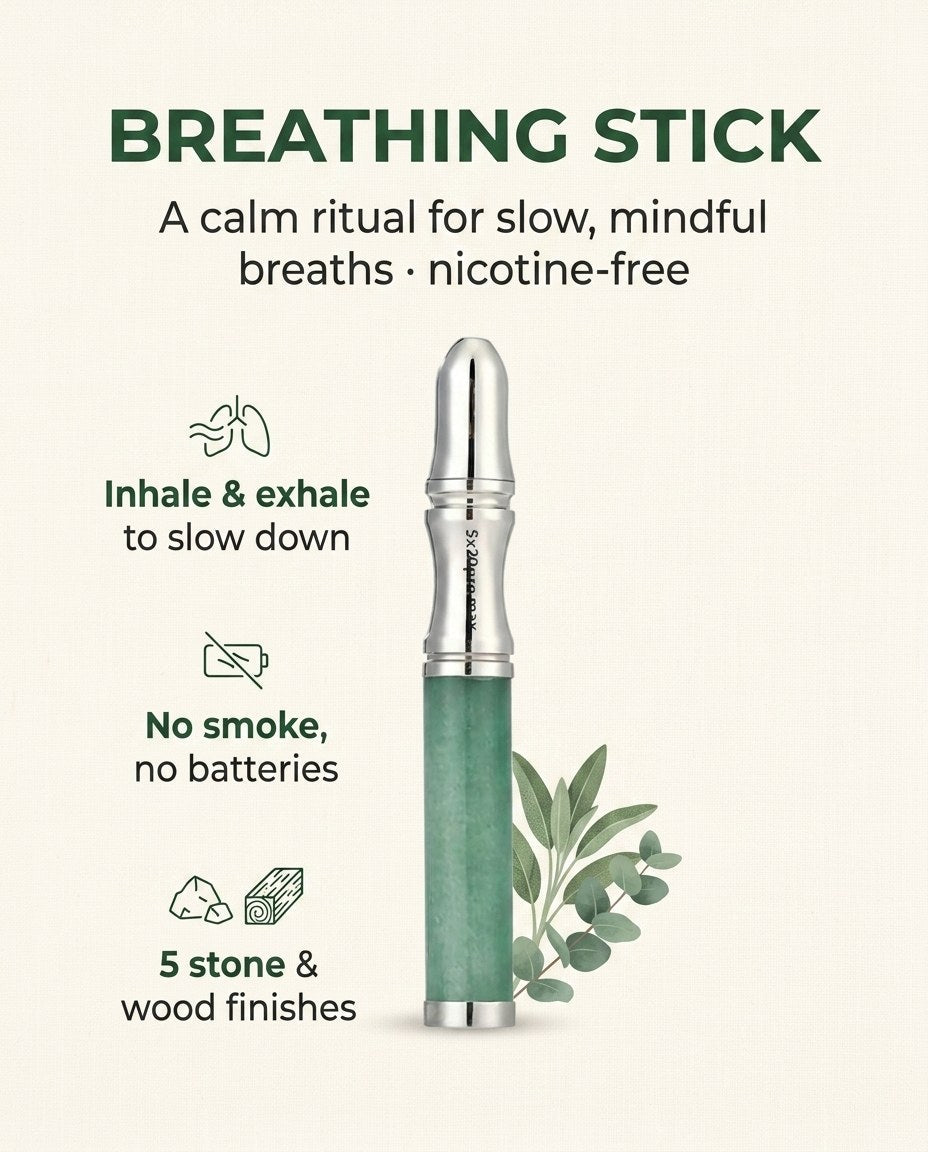 Nicotine-free breathing stick in five stone and wood finishes