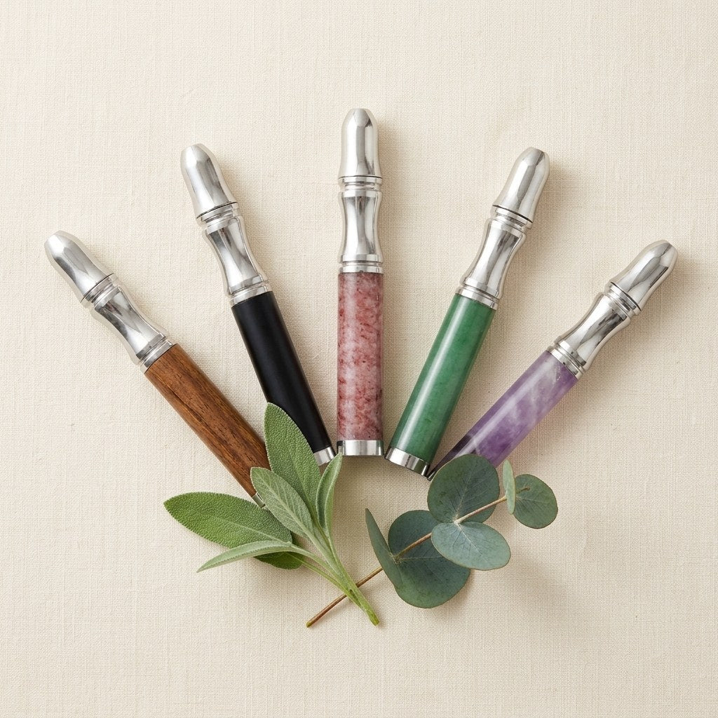 Green aventurine breathing stick with silver cap