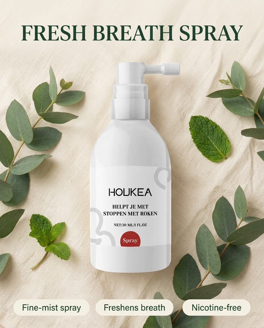 Natural nicotine-free fresh breath spray bottle